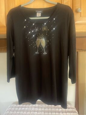 Get Lucky Black Long-Sleeve Rhinestone Celebration Tee